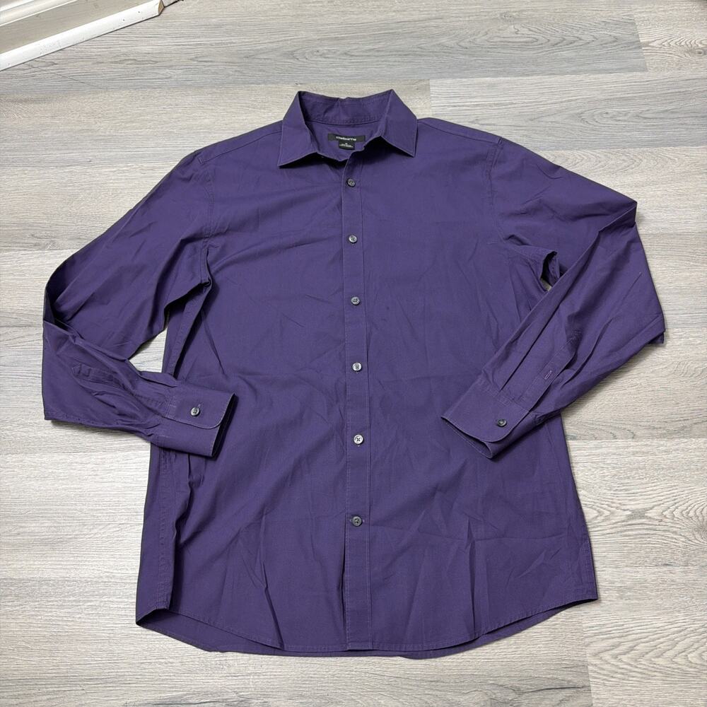 Claiborne Men's Fitted Performance Long Sleeve Dress Shirt Purple Size Medium